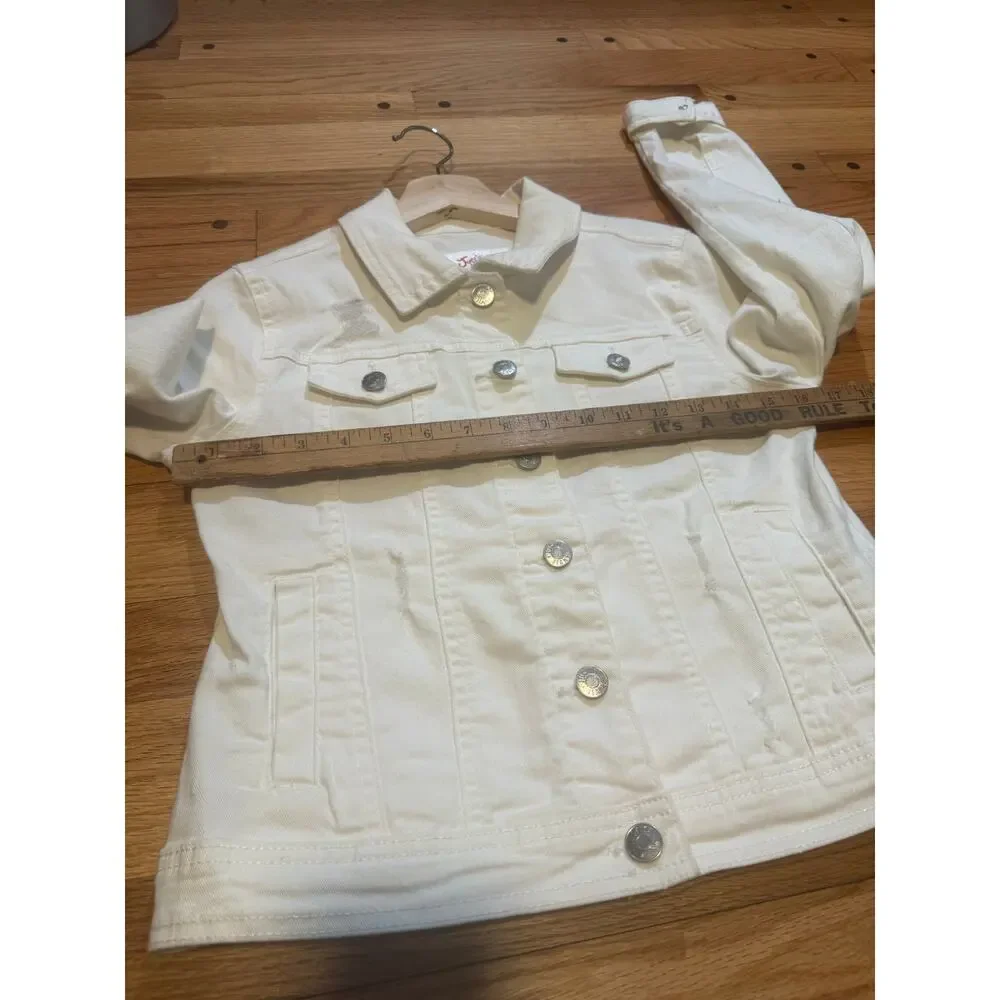 Justice Girls Denim Jacket White 14/16 Distressed Front Buttons Pockets